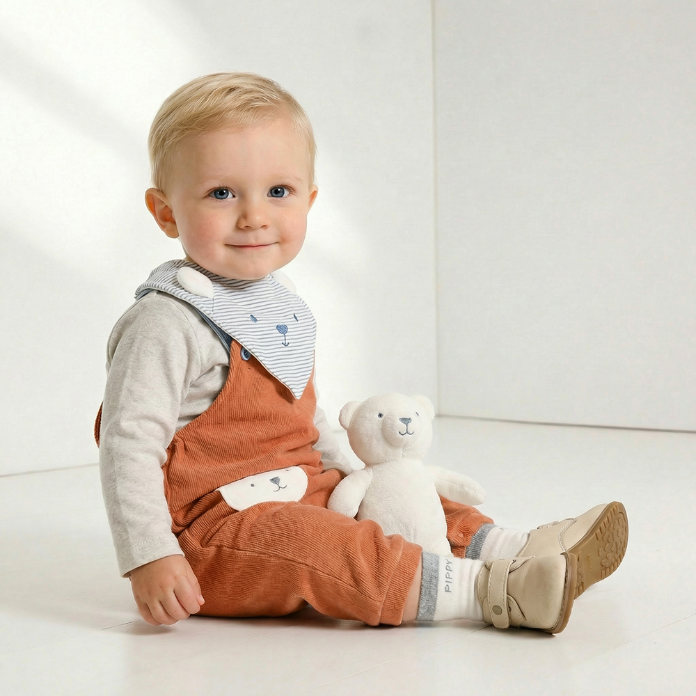 PIPPY 兩件式可愛立體小熊吊帶褲4入組禮盒 桔