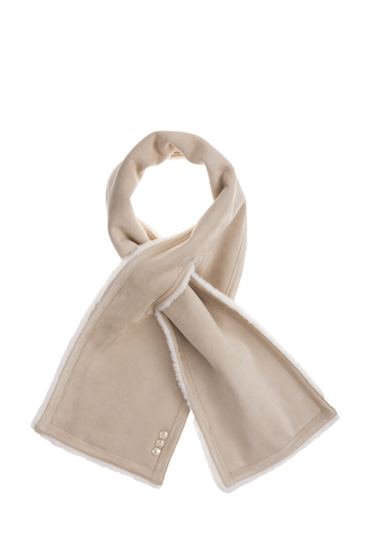 Italy Love義大利奶油色Vegan麂皮毛毛雙面用短圍巾