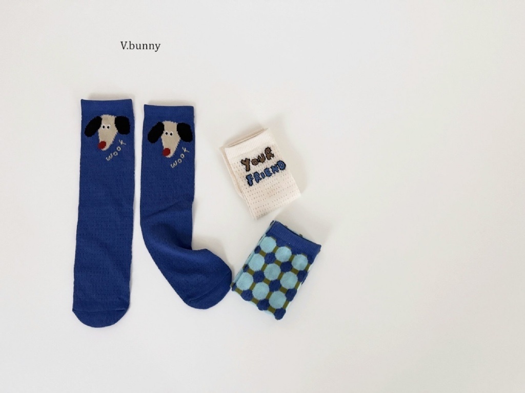 正韓春Vbunny藍色狗勾長襪組