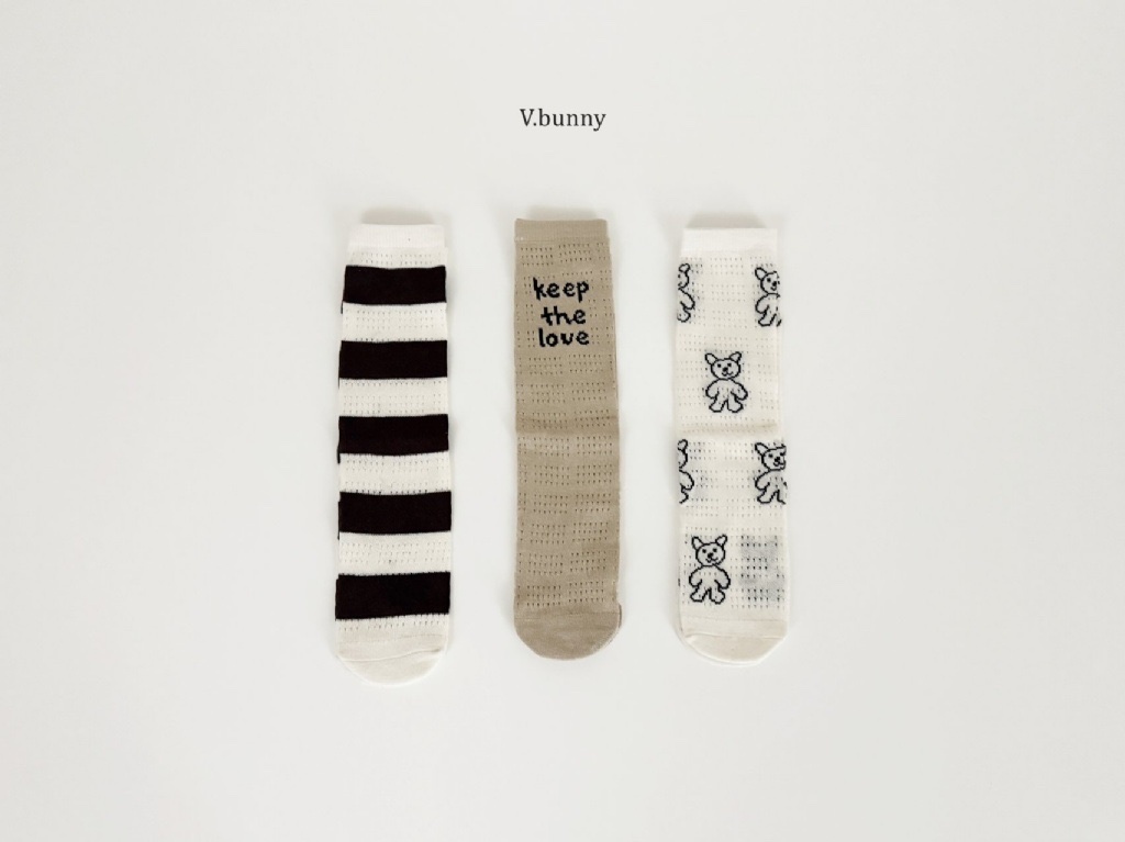 正韓春Vbunny黑白橫條小熊長襪組