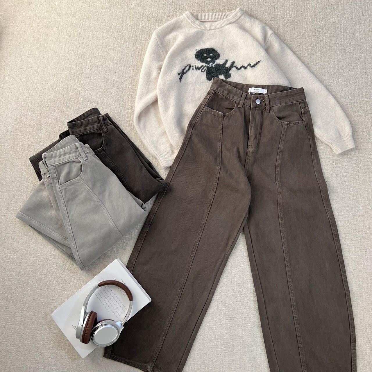 88120 女款彎刀闊腿褲