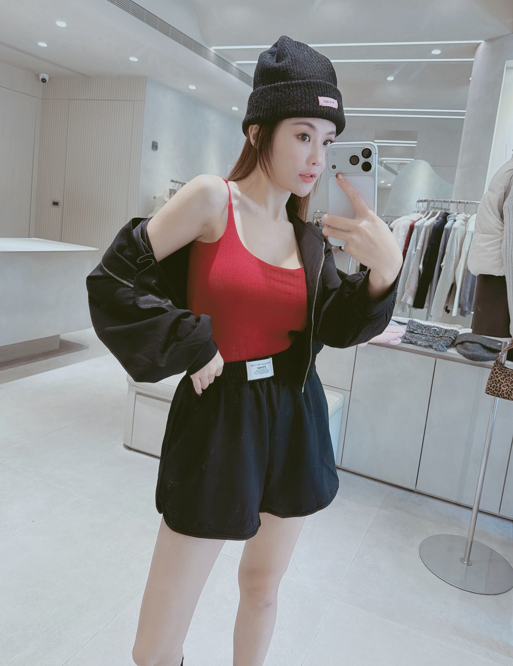 雙拉鍊空氣棉連帽外+車標短褲