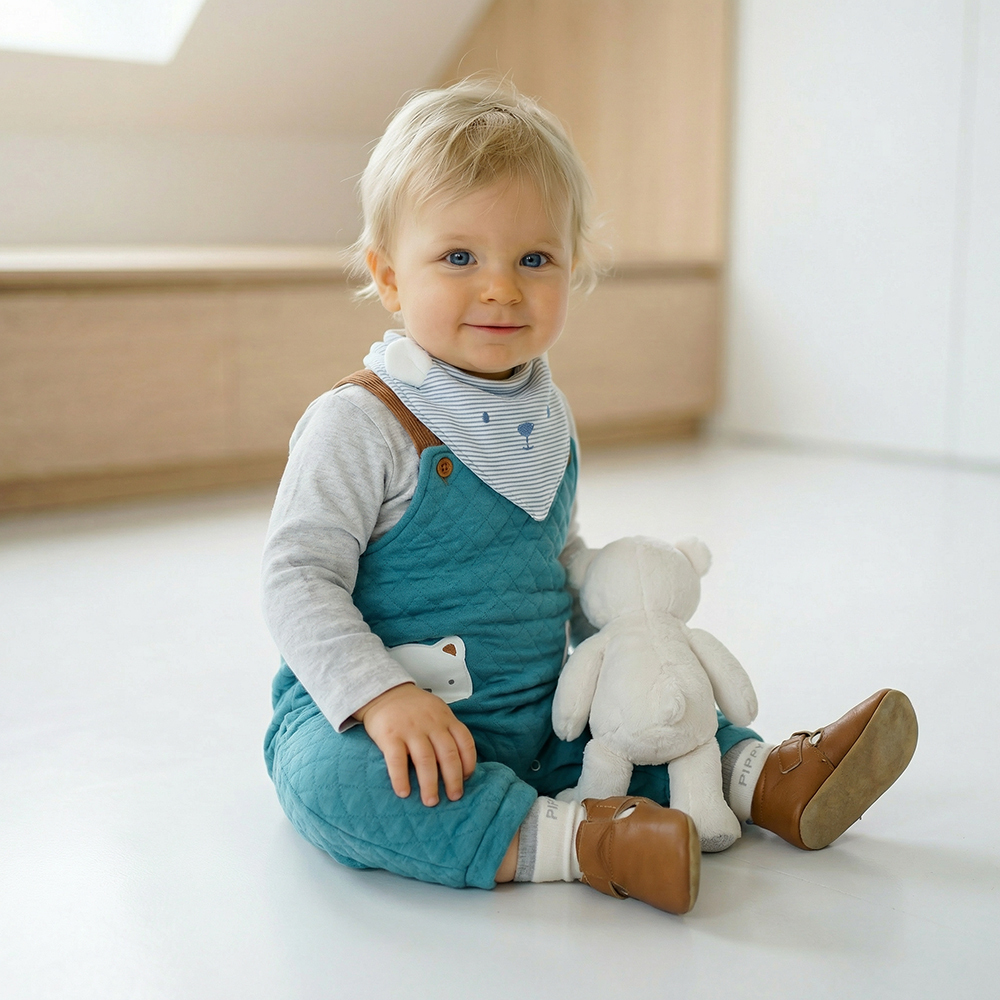 PIPPY 兩件式可愛立體小熊吊帶褲4入組禮盒 藍