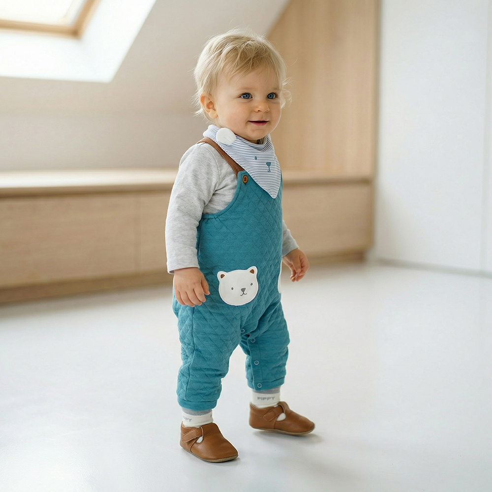 PIPPY 兩件式可愛立體小熊吊帶褲4入組禮盒 藍