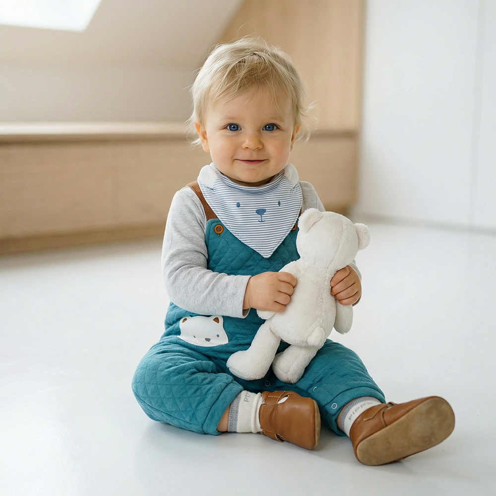 PIPPY 兩件式可愛立體小熊吊帶褲4入組禮盒 藍