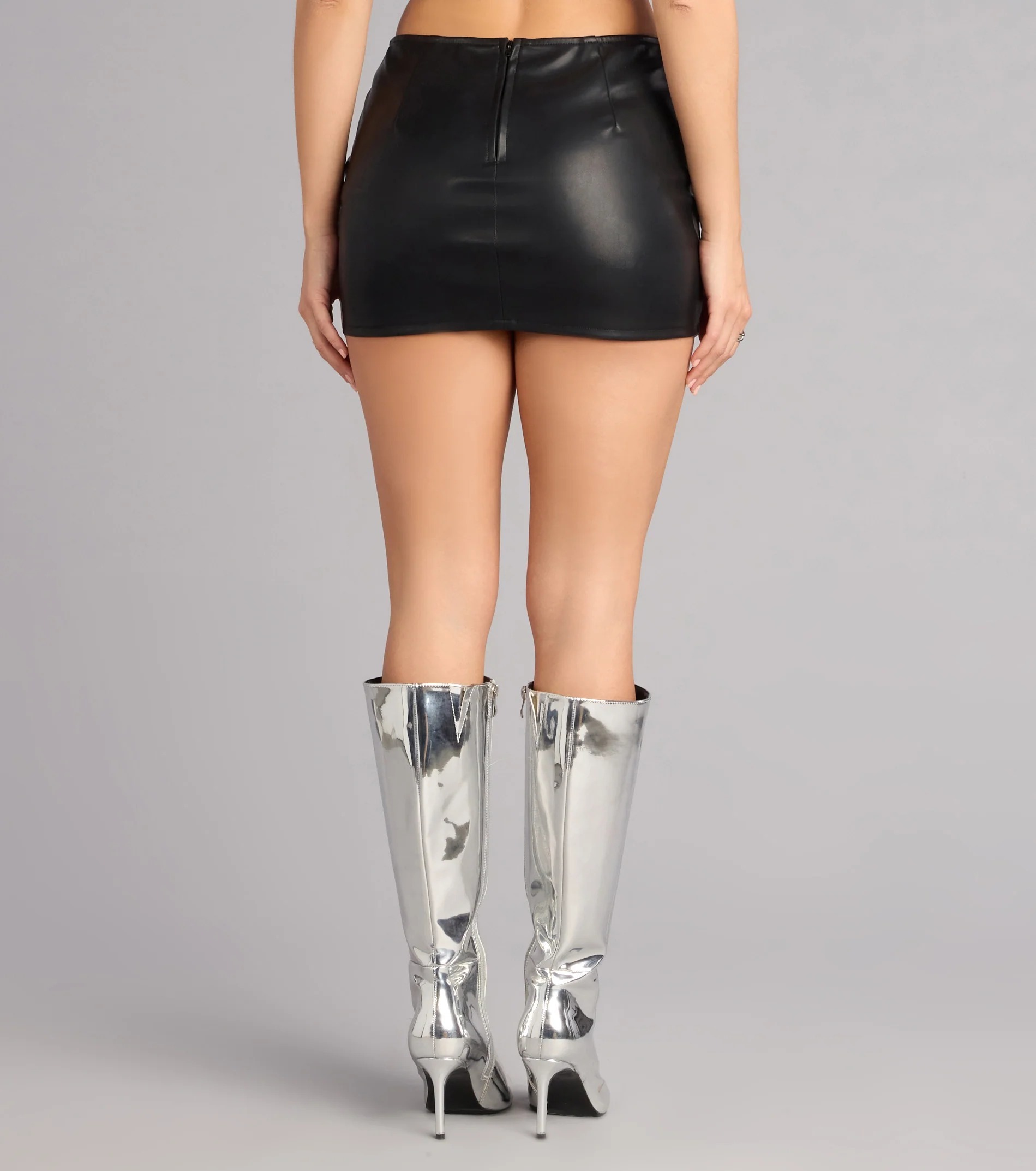 Black黑色腰帶飾高腰短褲裙