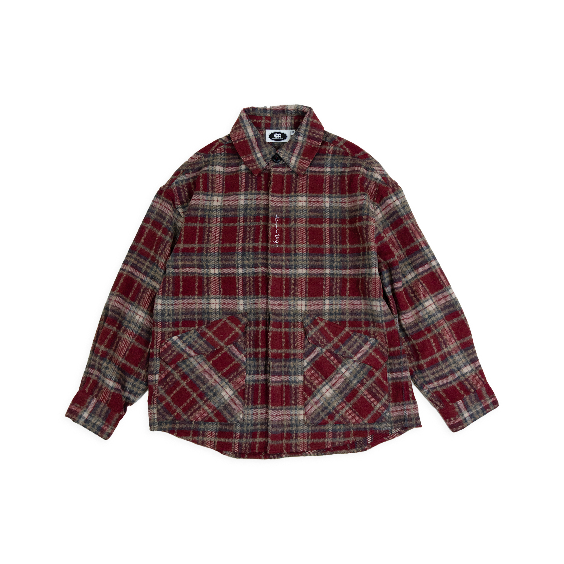 Red Plaid Embroidery Shacket - 紅格紋襯衫外套