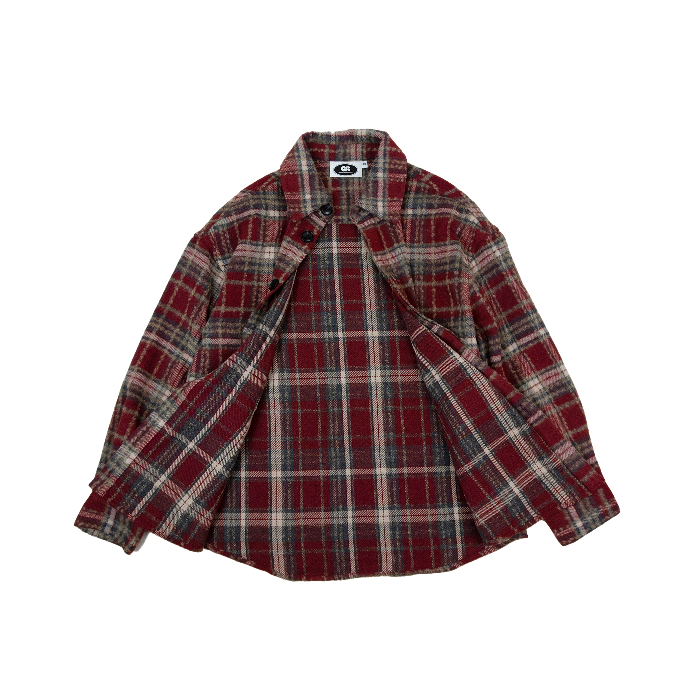 Red Plaid Embroidery Shacket - 紅格紋襯衫外套