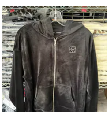 [S] DKNY BLACK VELOUR RHINESTONE TWO TONE LOGO FULL ZIP HOODIE, DP5J9642-BLK (SD1694)