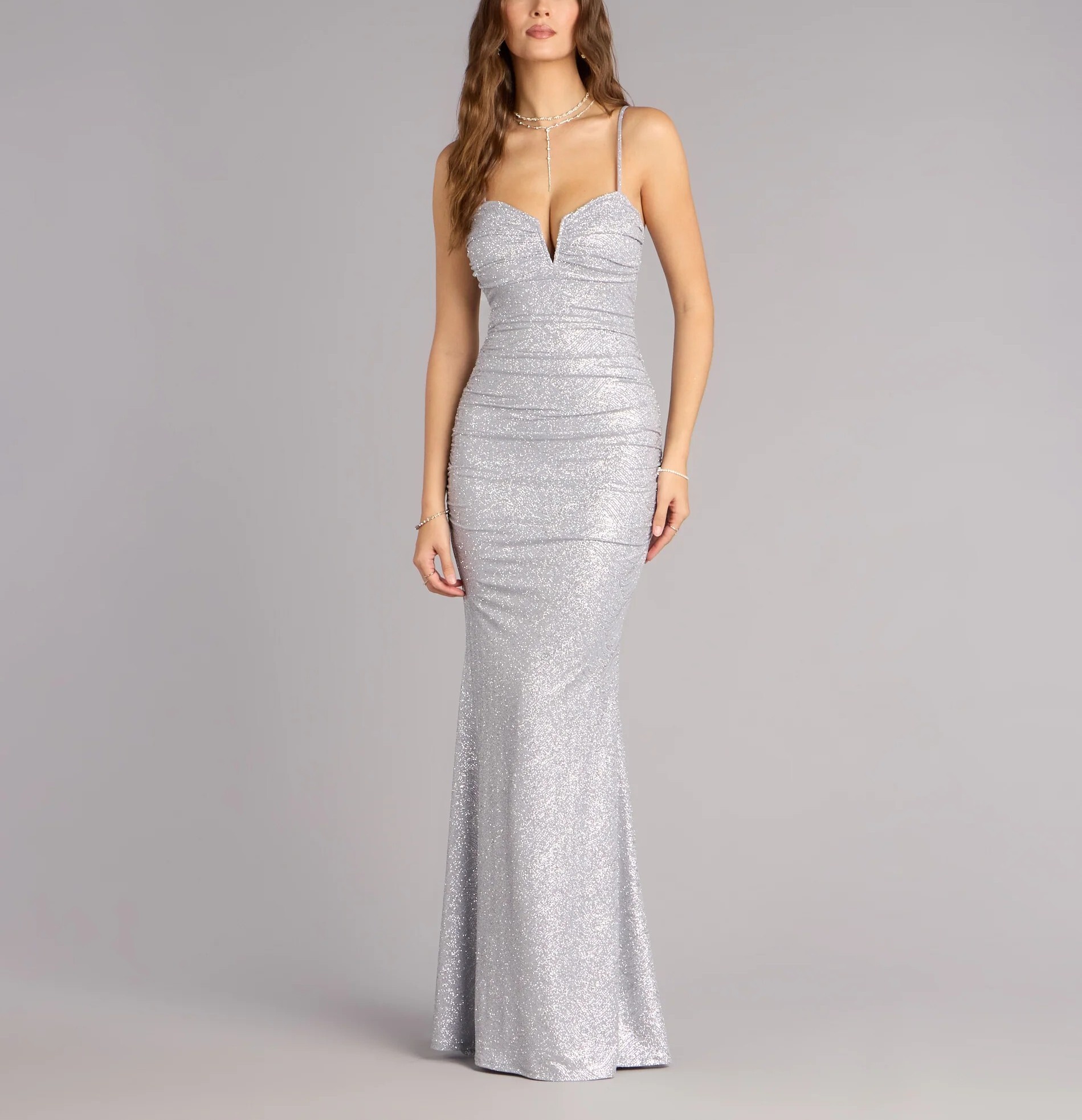 Glitter Silver銀色亮蔥馬甲抓皺露背Mermaid Dress