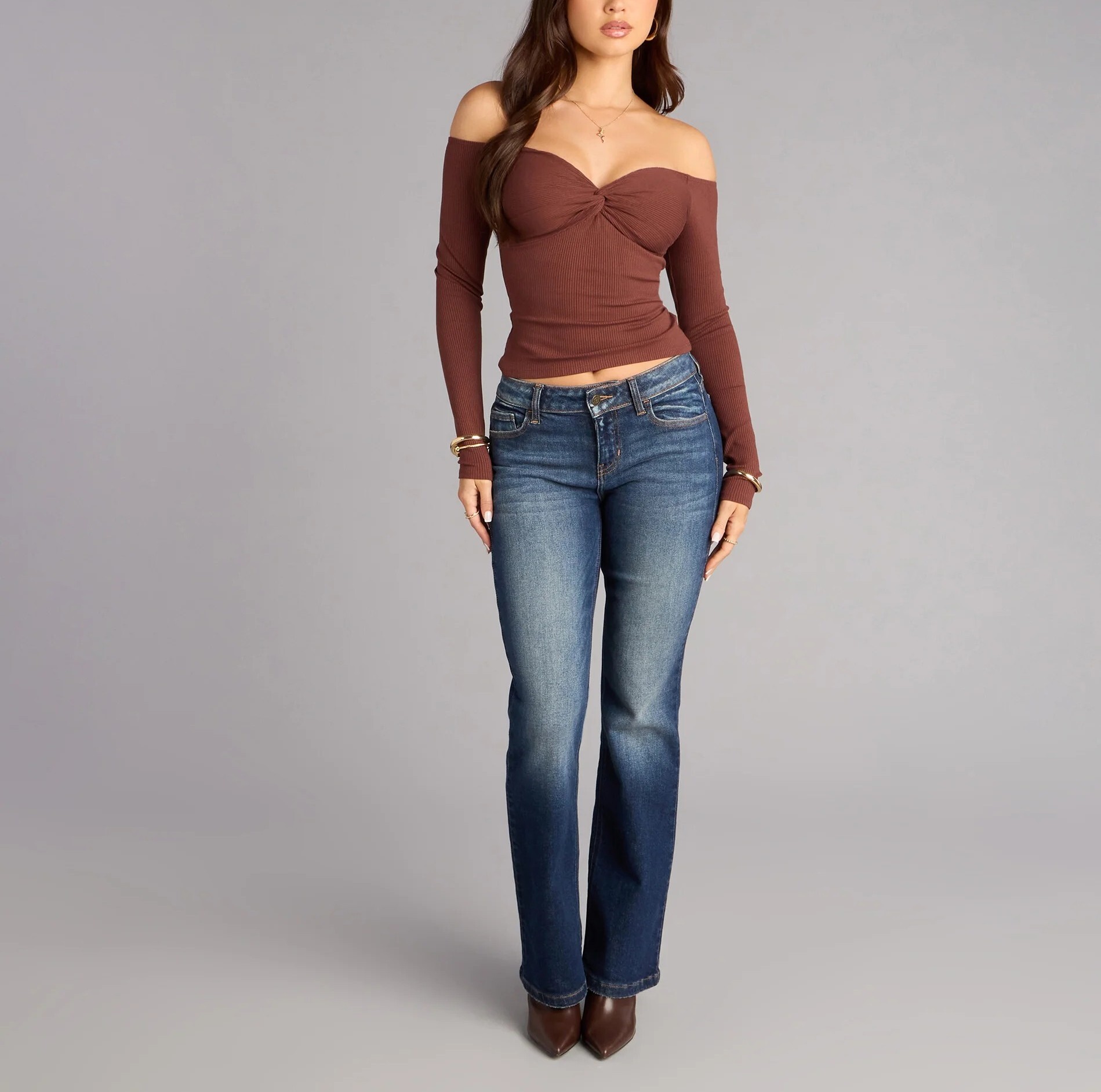 Brown Coco摩卡牛奶色露肩馬甲針織上衣