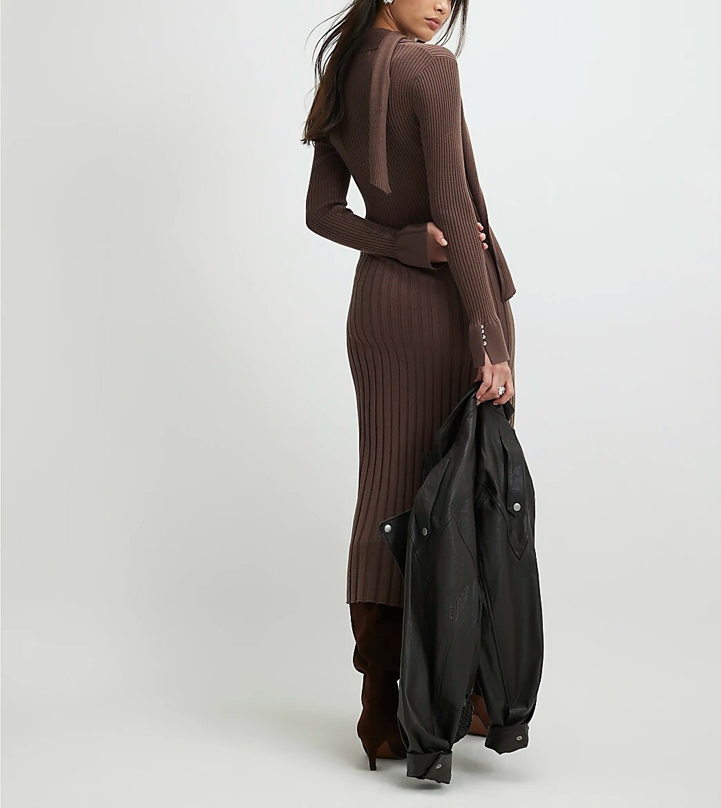 Brown Coco咖啡色園巾羅紋Midi Dress