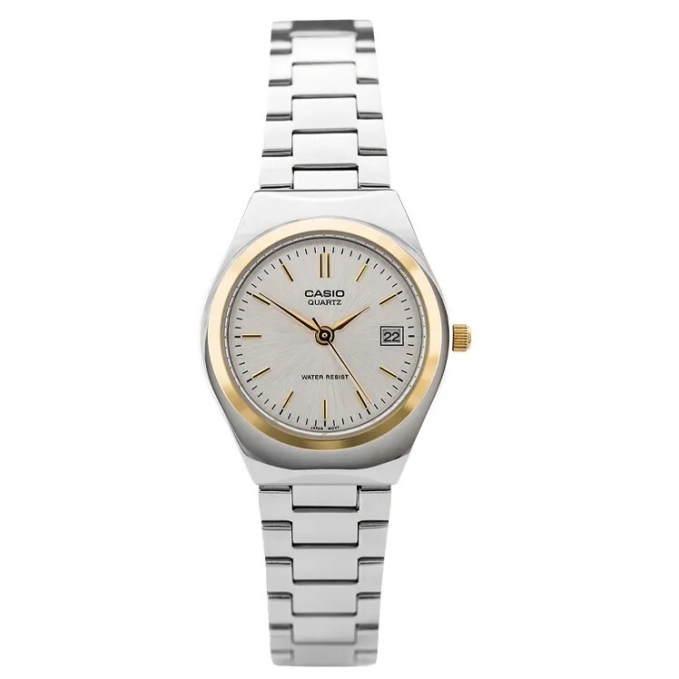 預購款【CASIO 卡西歐】白金配色 簡約無字 日期 金色 女款 手錶 LTP-1170G-7A