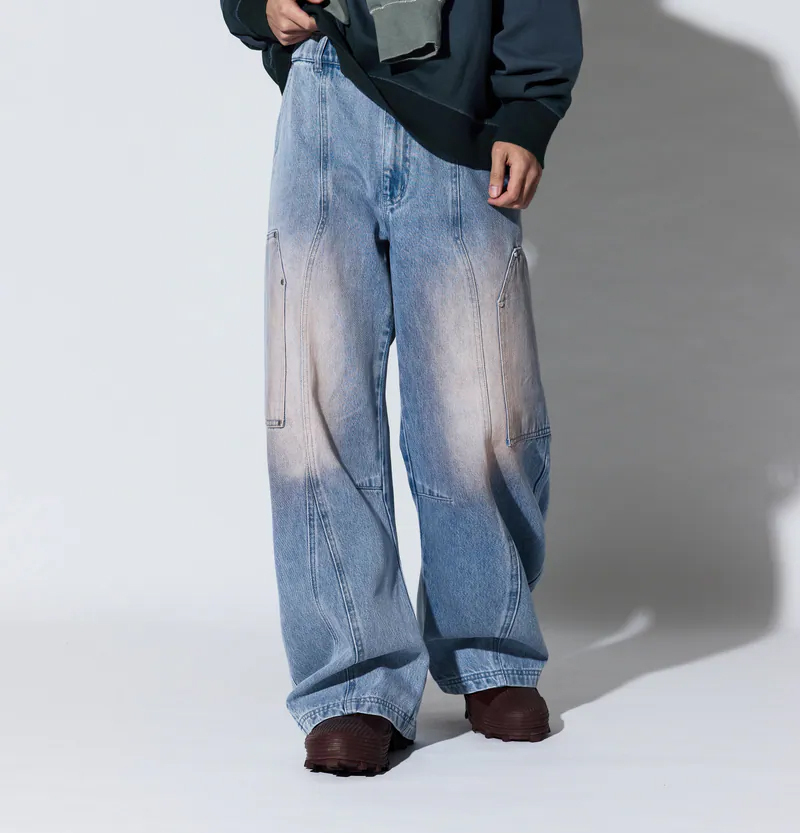MELSIGN 異色水洗寬鬆牛仔長褲 黑/淺藍 25 A/W Canvas Wide Leg Jeans