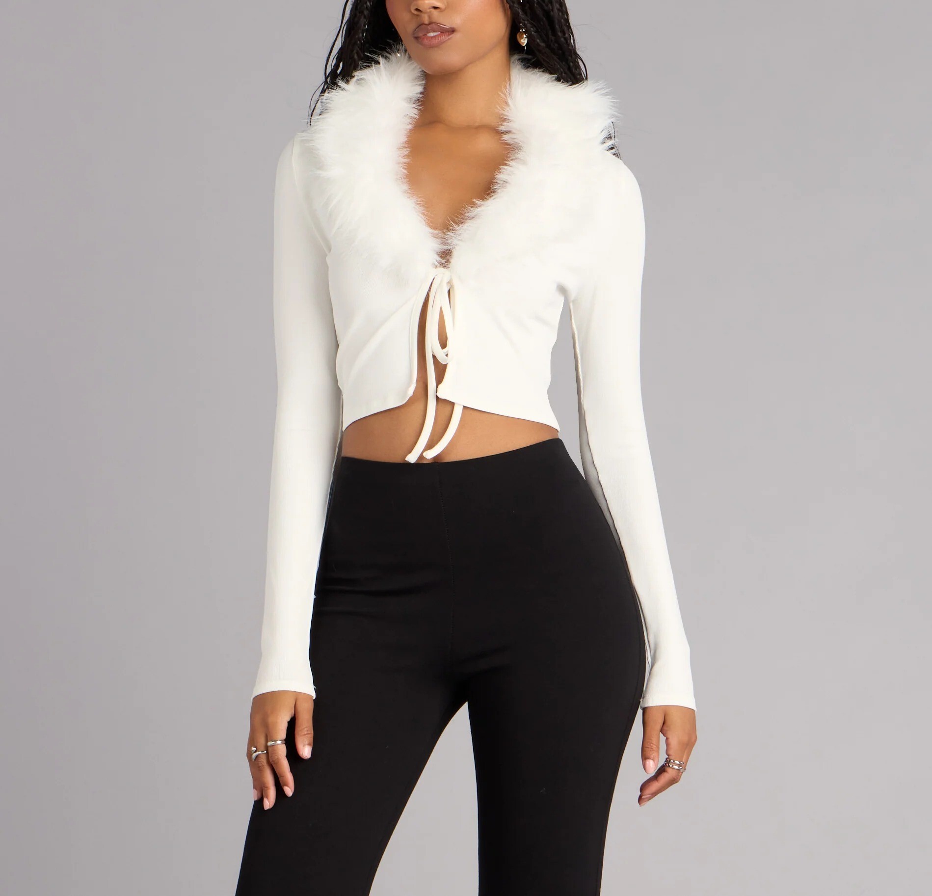 Ivory米白色 Vegan毛毛皮草羅紋針織小外套