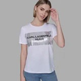 [S] KARL LAGERFELD WHITE SEQUIN BOX LOGO TEE, L5WHCA62-WHT (SKL1478)