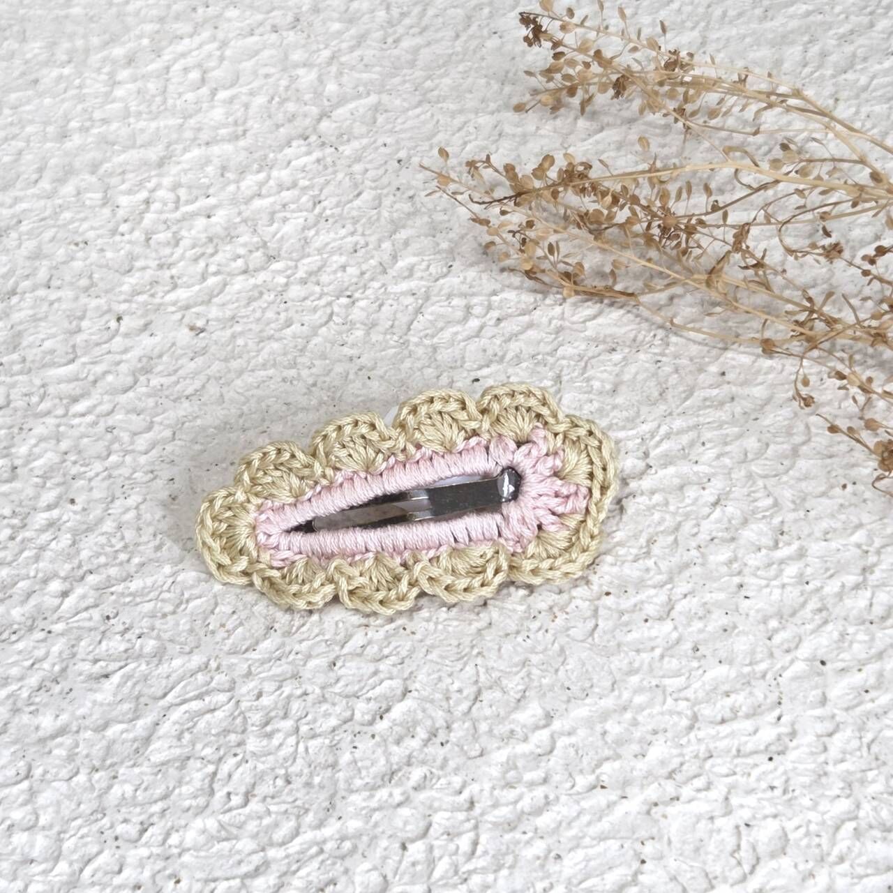 日本選物 cloud pin 編織撞色髮夾 - 粉+淺黃邊