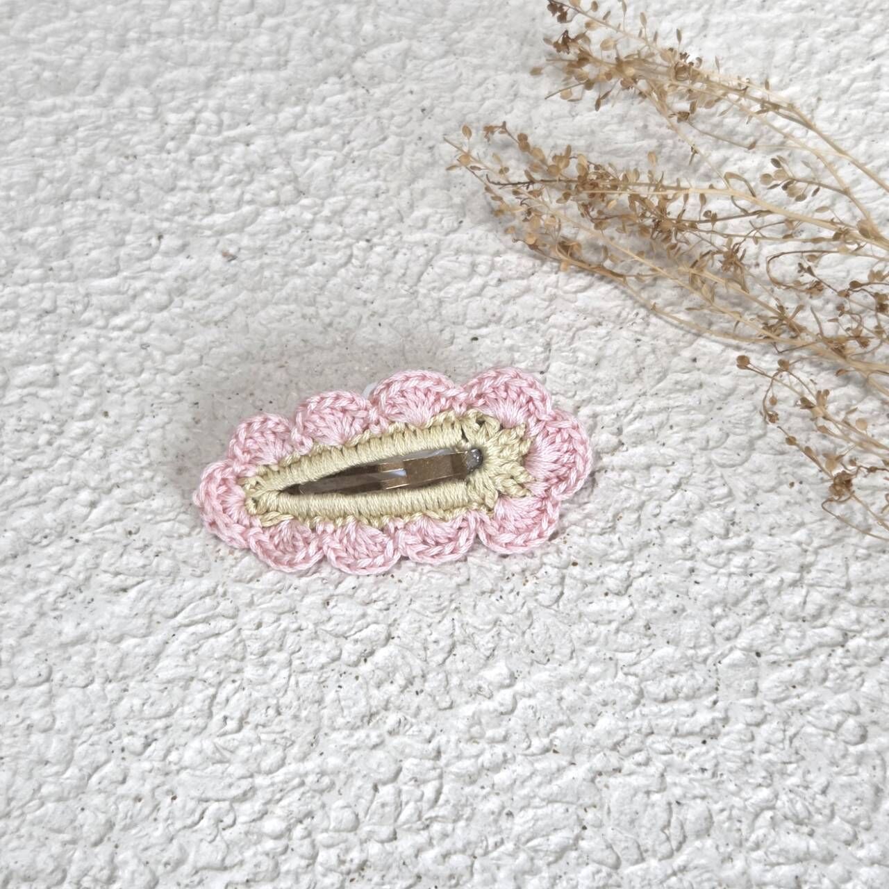 日本選物 cloud pin 編織撞色髮夾 - 淺黃+粉邊