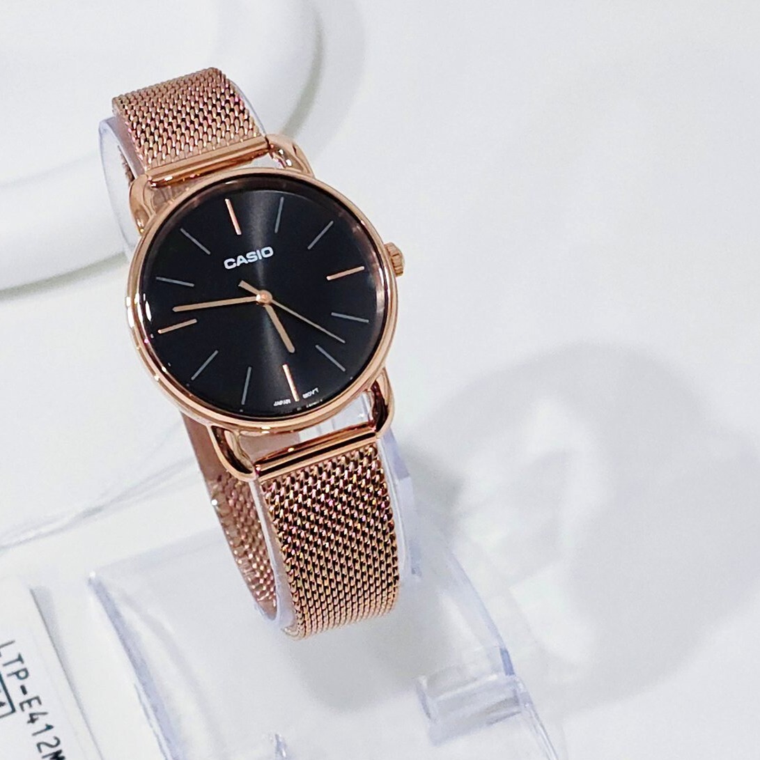 【CASIO 卡西歐】精緻時尚 典雅淑女 玫瑰金 輕巧鍊帶 不鏽鋼腕錶 手錶 女錶 LTP-E412MPG-1A