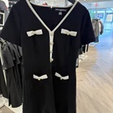 [S] KARL LAGERFELD BLACK/SOFT WHITE PEARL-EMBELLISHED DRESS, LD4KCG23-XSF (SKL1489)