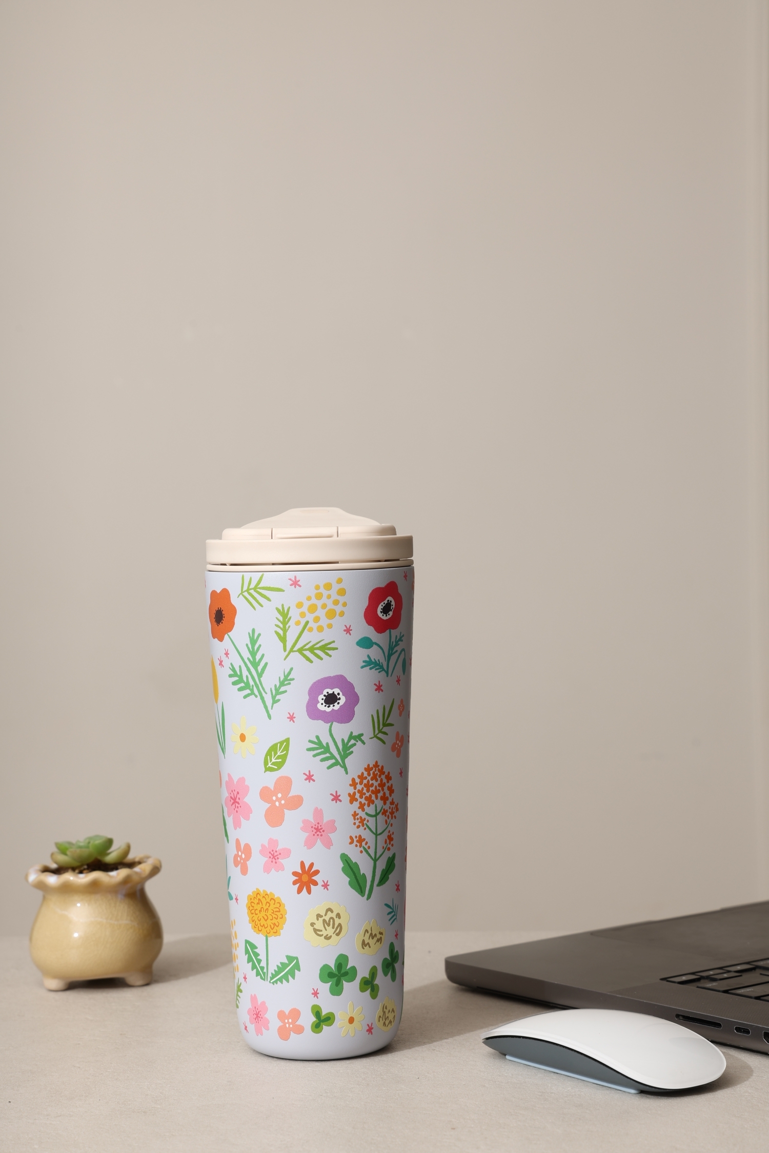 純鈦跳跳杯｜小花日和系列｜花漫漫 × 奶昔白蓋