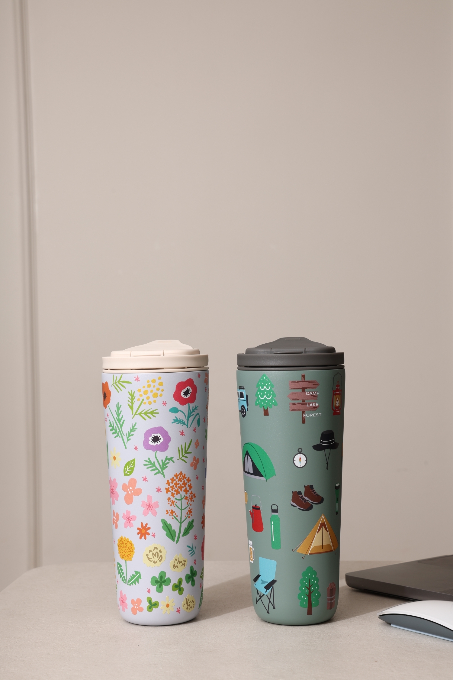 純鈦跳跳杯｜小花日和系列｜花漫漫 × 奶昔白蓋