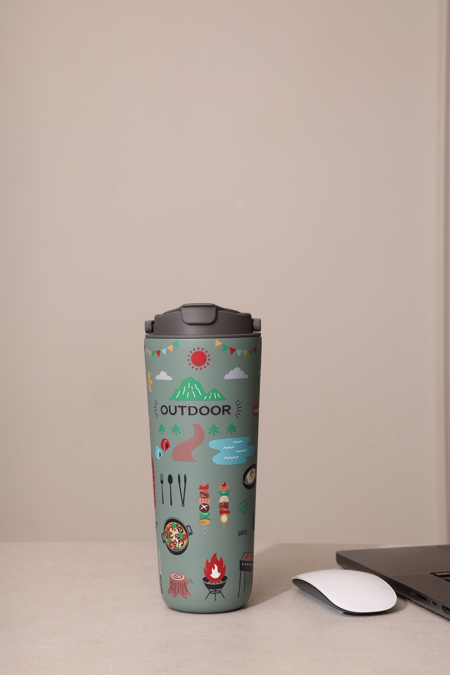 純鈦跳跳杯｜跳跳愛畫畫系列｜露營要帶我Ｘ工業灰蓋