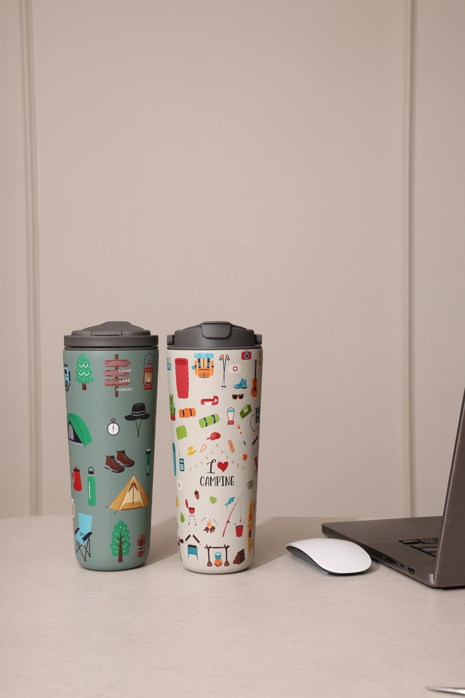 純鈦跳跳杯｜跳跳愛畫畫系列｜野營去不去Ｘ工業灰蓋