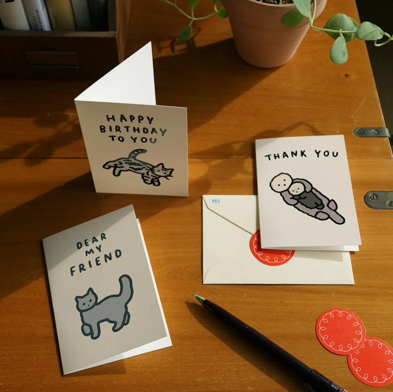 zero per zero | 生日卡片 灰色虎斑貓