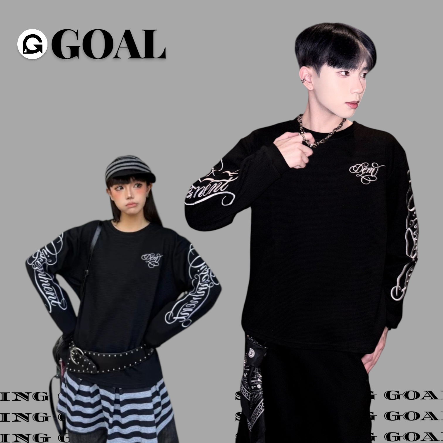 (GOAL) DCM 華夫格短寬 BOXY 草寫字體長袖