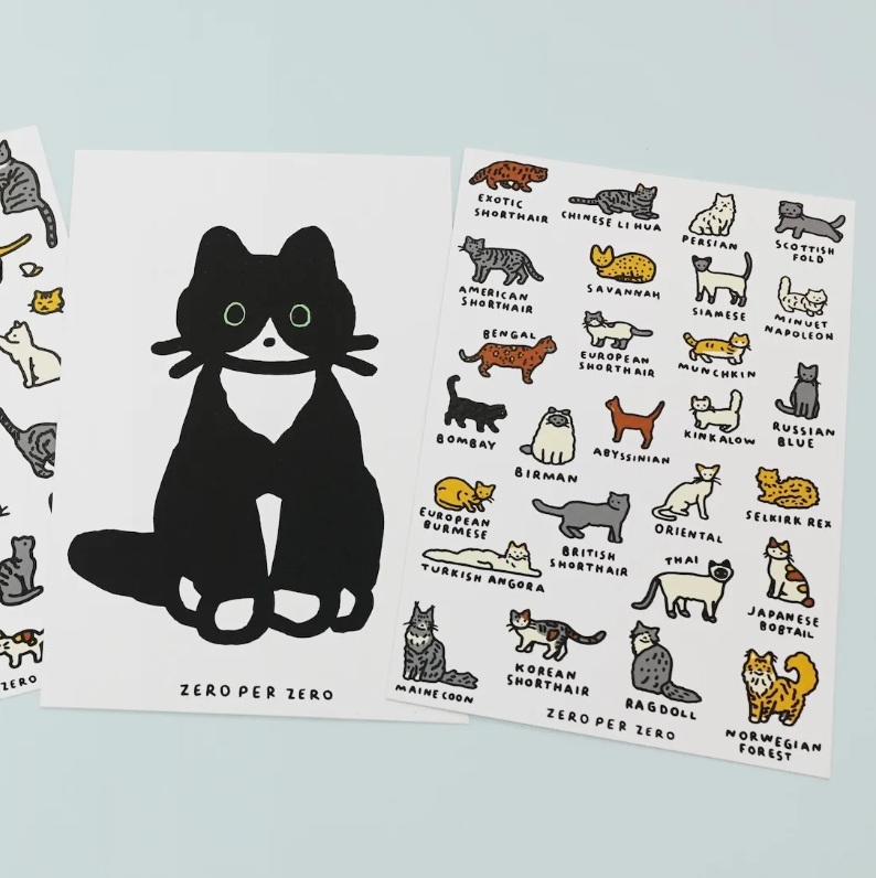 ZERO PER ZERO | 絹印明信片-貓咪圖鑑