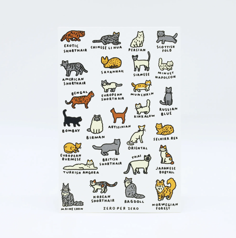 ZERO PER ZERO | 絹印明信片-貓咪圖鑑