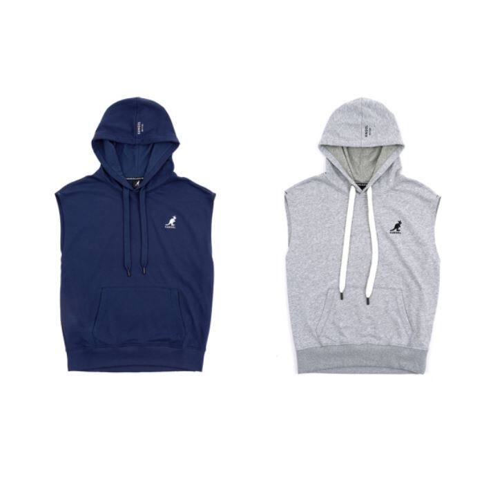 【下殺↘ $599】KANGOL 背心 灰 藍 連帽 抽繩 棉質背心 袋鼠 中性 63251481-