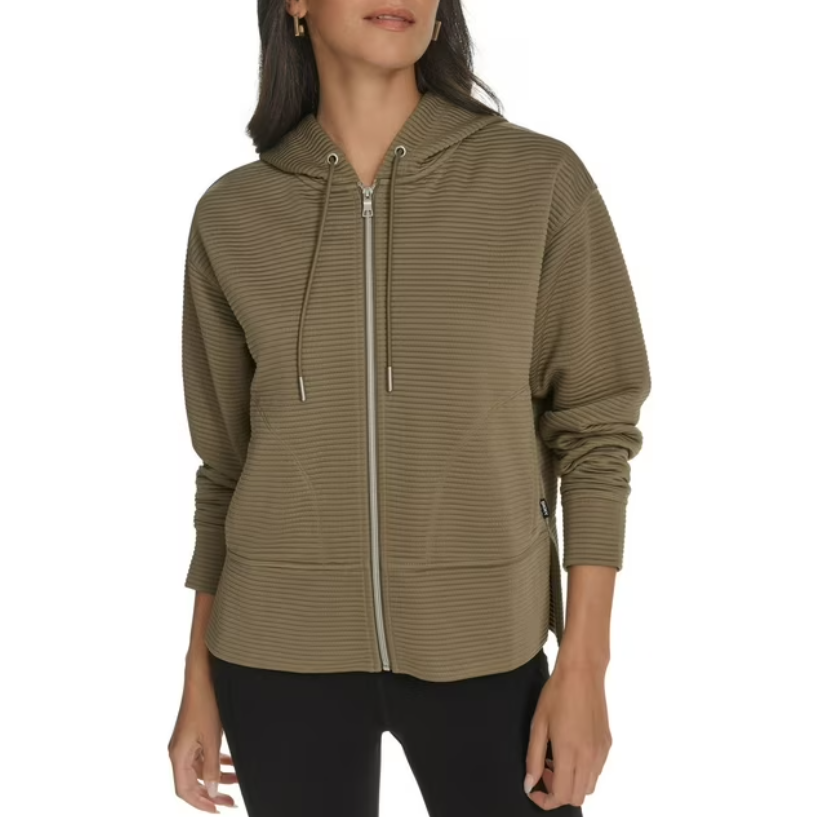 [S] DKNY UTILITY GREEN OTTOMAN FULL ZIP JACKET, DPMJ9667-UTILITY GREEN (SD1696)