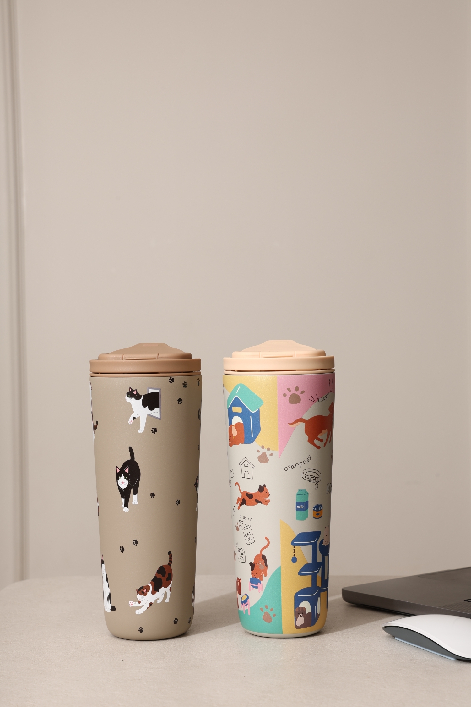 純鈦跳跳杯｜跳跳愛畫畫系列｜貓貓在這裡Ｘ奶茶卡蓋