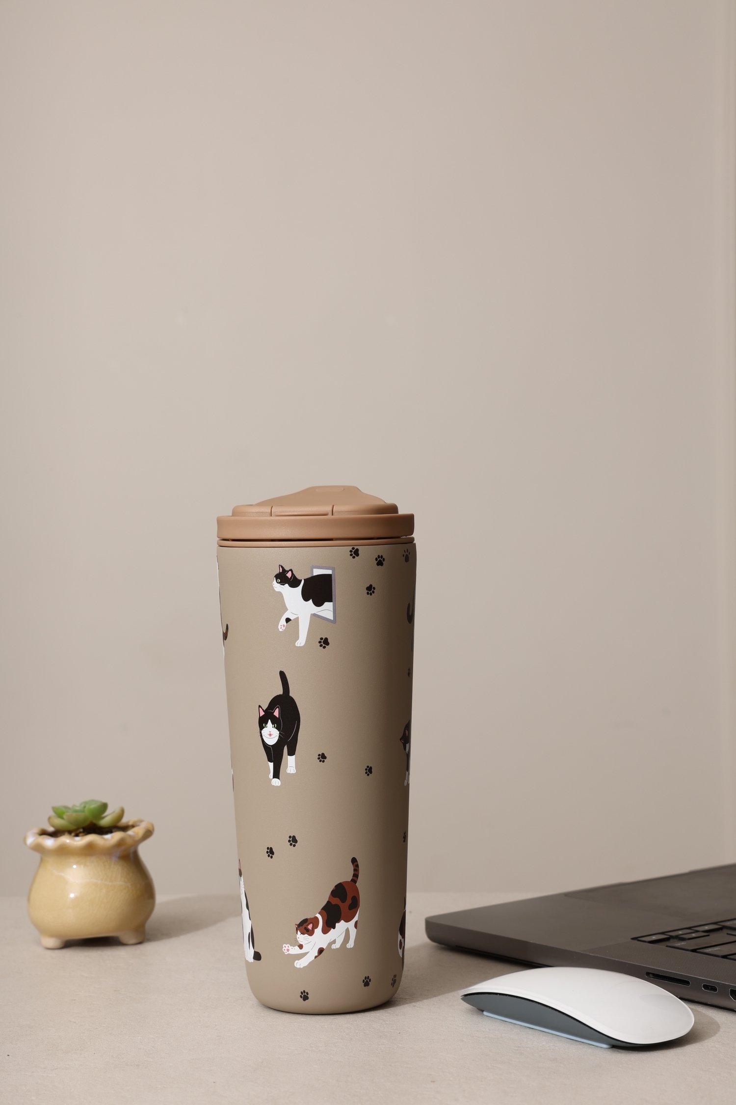 純鈦跳跳杯｜跳跳愛畫畫系列｜貓貓在這裡Ｘ奶茶卡蓋