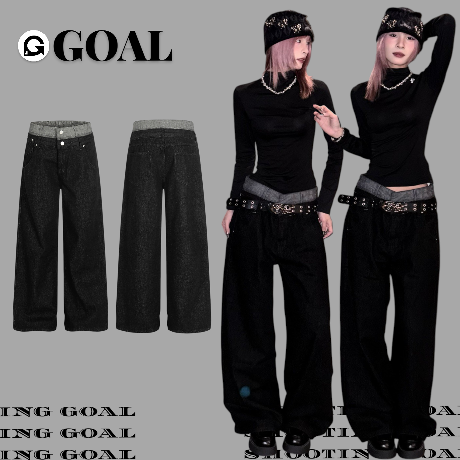 (GOAL)美式雙腰直筒牛仔褲 女版 FIVE1759