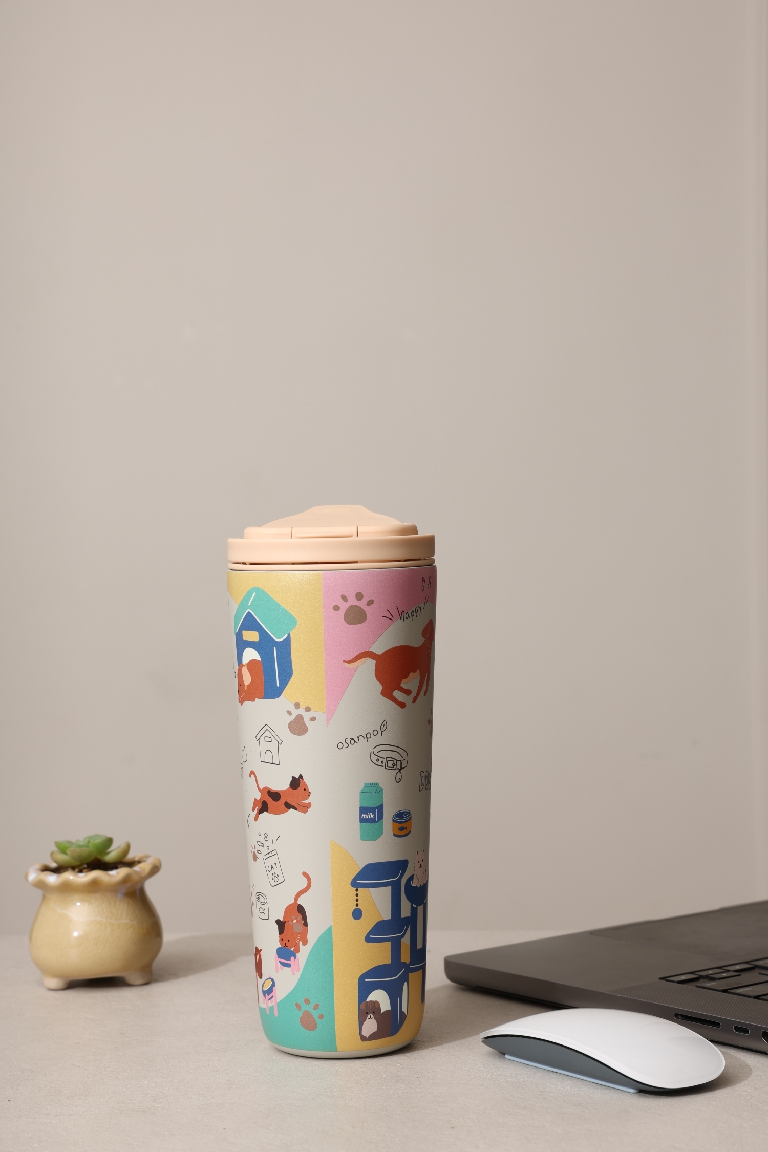 純鈦跳跳杯｜跳跳愛畫畫系列｜毛小孩聚聚Ｘ小鵝黃蓋