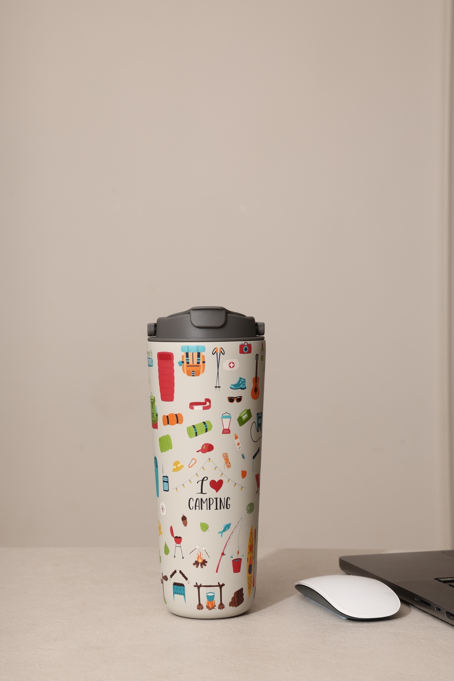 純鈦跳跳杯｜跳跳愛畫畫系列｜野營去不去Ｘ工業灰蓋