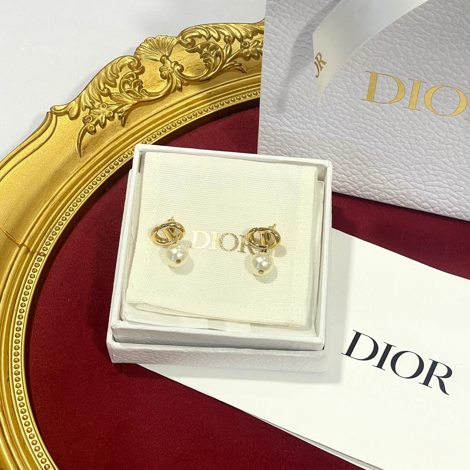 全新DIOR EARRINGS 1.5x2cm E1850CDNRS_D301, 迪奧耳環,金色珍珠CD LOGO #BRAND NEW #香榭站正品
