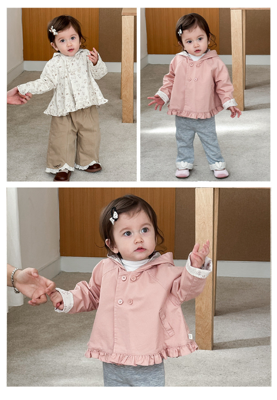 雙面穿碎花尖帽風衣外套(73-120)