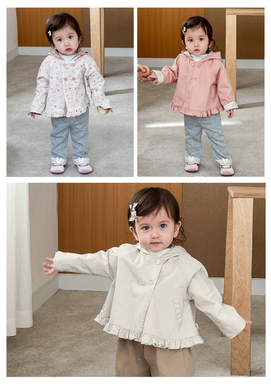 雙面穿碎花尖帽風衣外套(73-120)