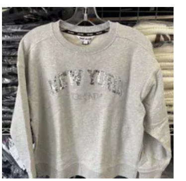 [S] DKNY SK GRE HTHR/SILVER RHINESTONE STUD LOGO CREW NECK SWEATSHIRT, DJ5T1436-H0Q (SD1704)