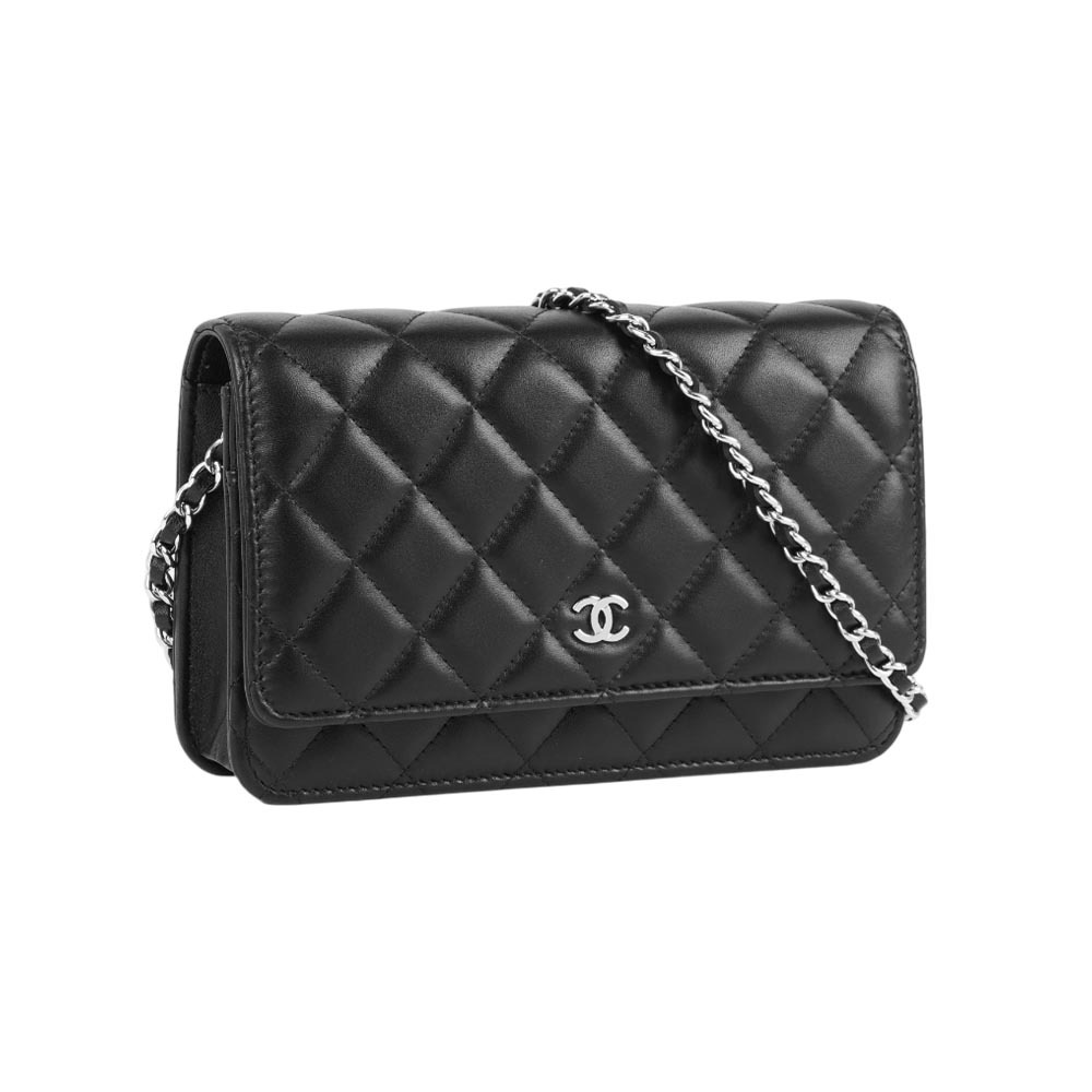 【CHANEL】經典CC Logo 銀釦小羊皮革WOC(黑色)