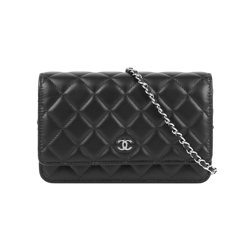 【CHANEL】經典CC Logo 銀釦小羊皮革WOC(黑色)