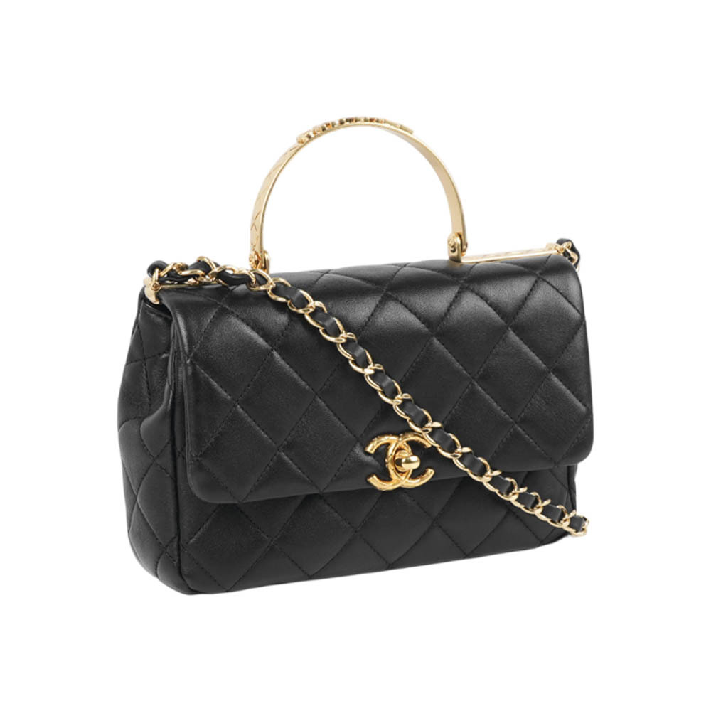 【CHANEL】24C Mini Handle 水鑽手鐲提把小牛皮二用包(黑色)