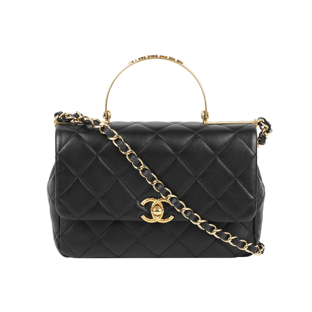 【CHANEL】24C Mini Handle 水鑽手鐲提把小牛皮二用包(黑色)