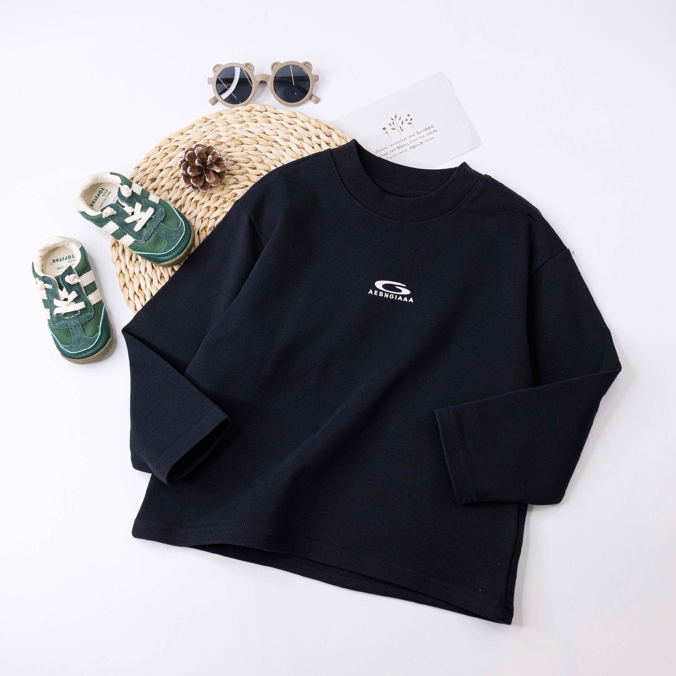 【H55843】流行質感英字內磨毛上衣