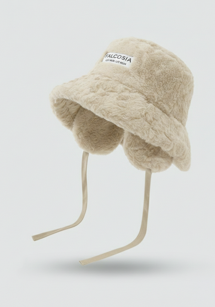 毛絨可拆式護耳帽-奶油米