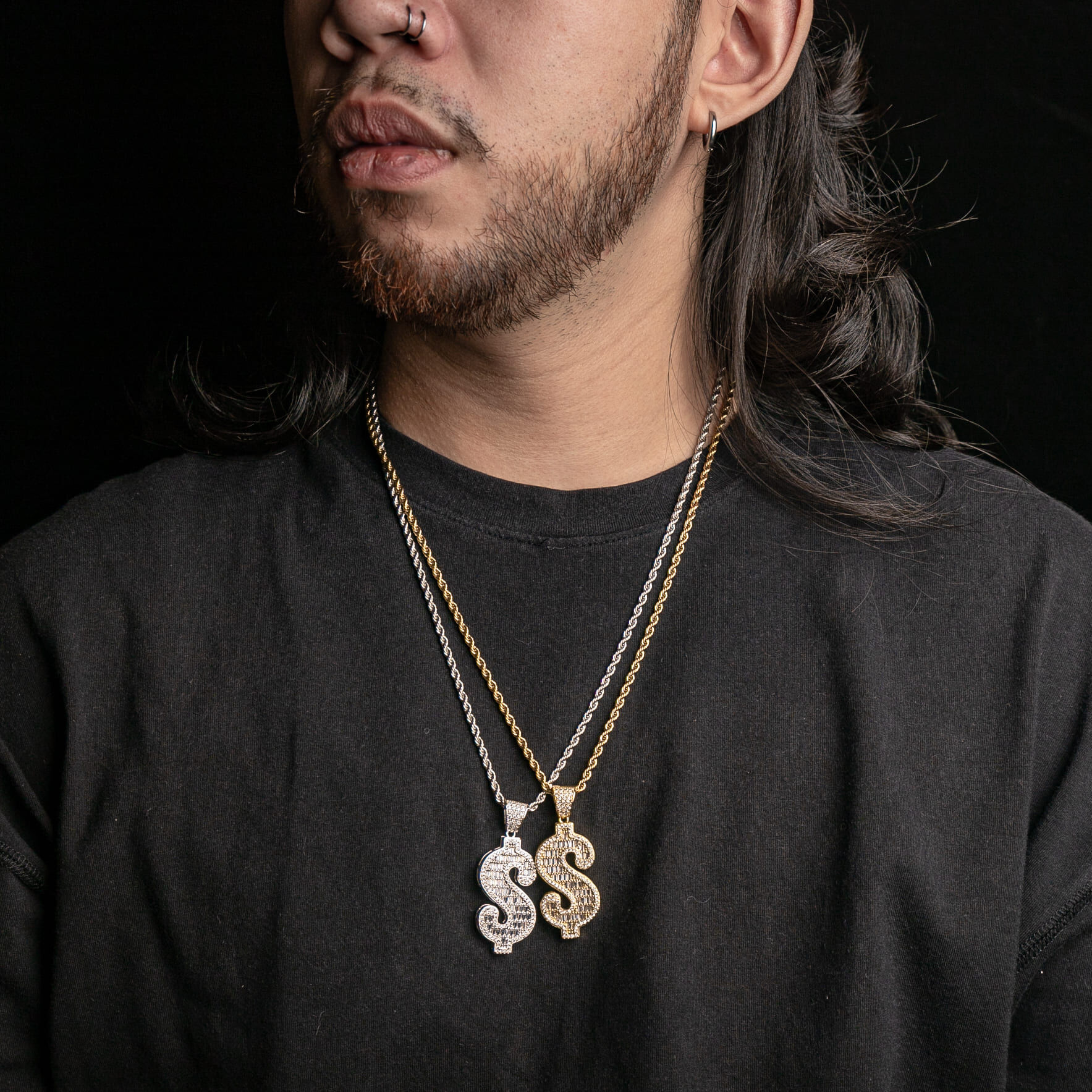 T方混鑲美金符號墜飾